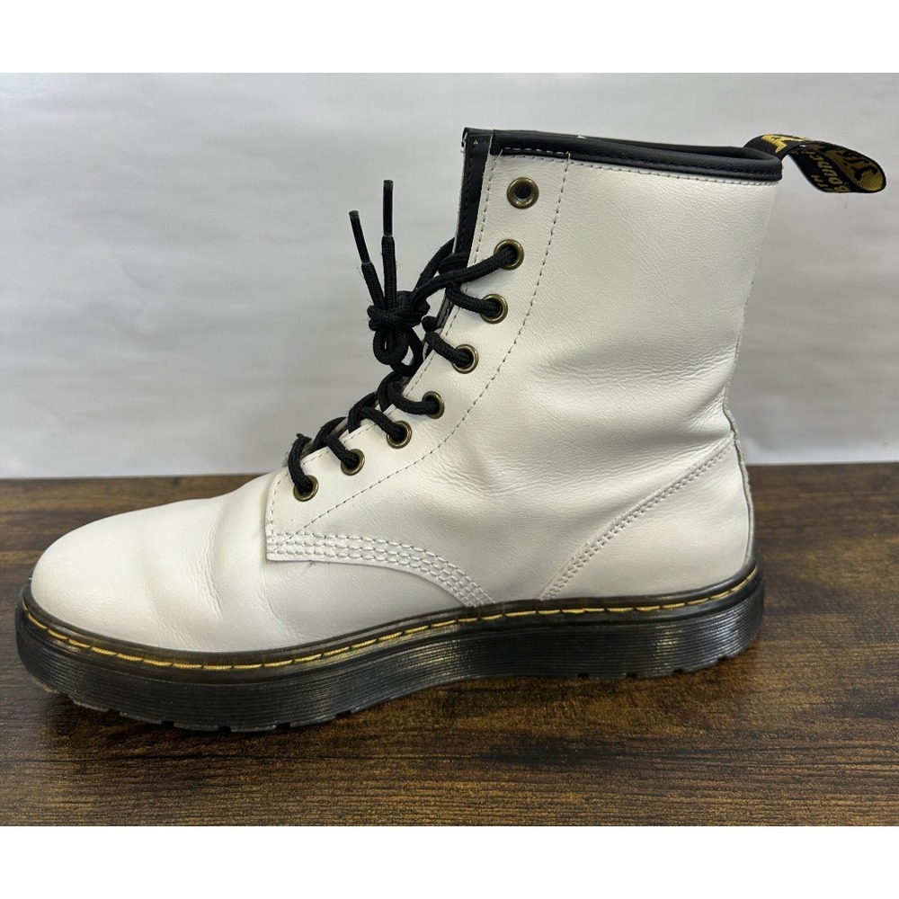 Dr. Martens Zavala White Leather Lace Up Combat Ankle Boots Women's 10 Men's 9 - Picture 3 of 16